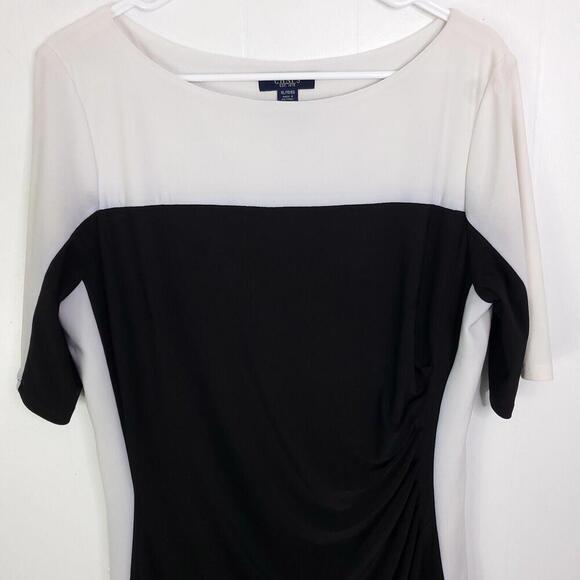Chaps Dress Womens XL Knee Length Ruched Sides Stretchy Colorblock Classy Office - Picture 2 of 10